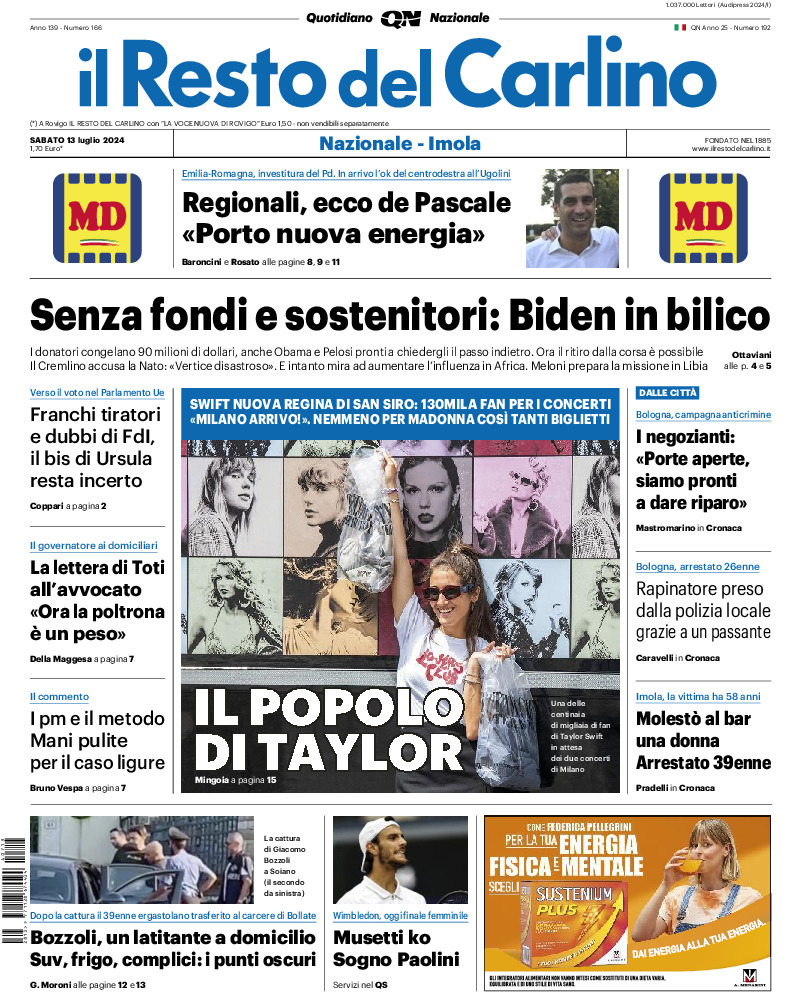 Prima-pagina-il resto del carlino-edizione-di-oggi-20240713